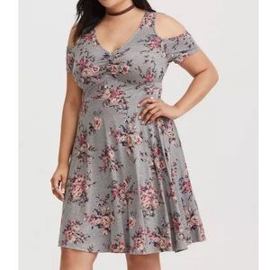 Torrid Gray Floral Cold Shoulder Midi Dress